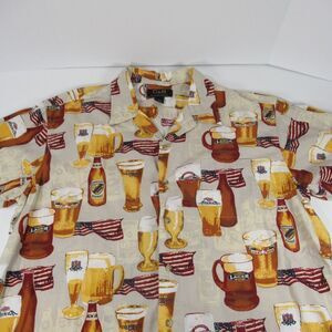 C&B Sports Tan Hawaiian Beer Shirt Size XL Breweriana Pilsner American Flag Pint